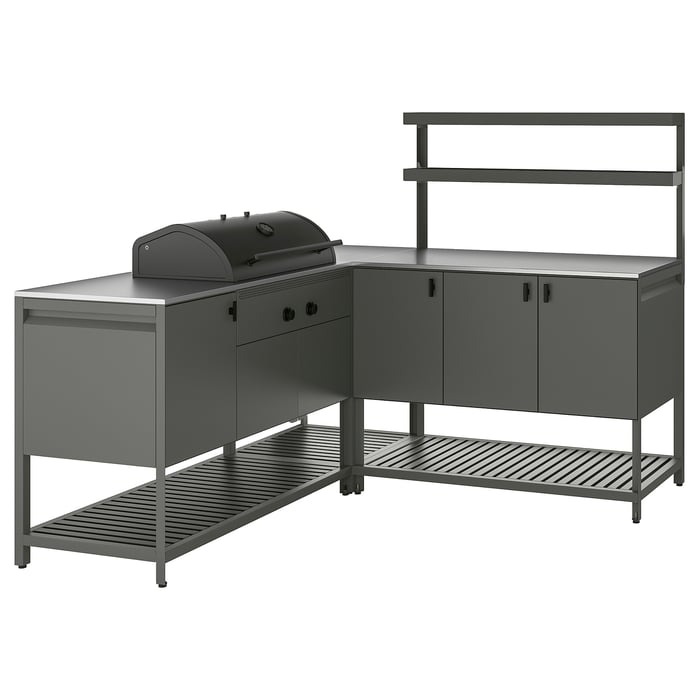 BÅTSKÄR outdoor kitchen w charcoal grill, dark gray, 707/8x707/8x597/8