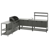 BÅTSKÄR Outdoor kitchen w gas bbq+sink unit, dark gray, 94 1/2x118 1/8 "