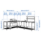 BÅTSKÄR Outdoor kitchen w gas bbq+sink unit, dark gray, 94 1/2x118 1/8 "