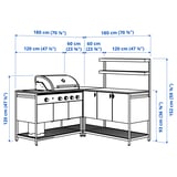 BÅTSKÄR Outdoor kitchen w gas grill, dark gray, 70 7/8x70 7/8x59 7/8 "