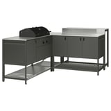 BÅTSKÄR Outdoor ktchn w chrcl bbq+bar table, dark gray, 86 5/8x70 7/8 "