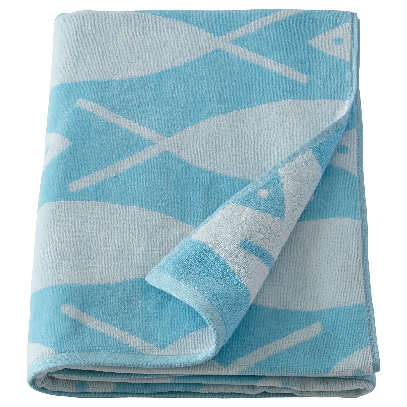 BEDYRA Beach towel, fish blue, 40x71" IKEA