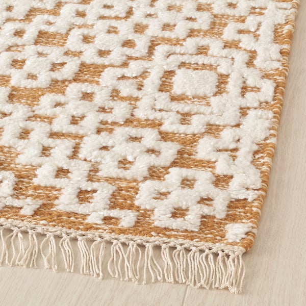 BEFODRAN Rug, high pile, yellow/handmade, 5 ' 3 "x7 ' 7 "