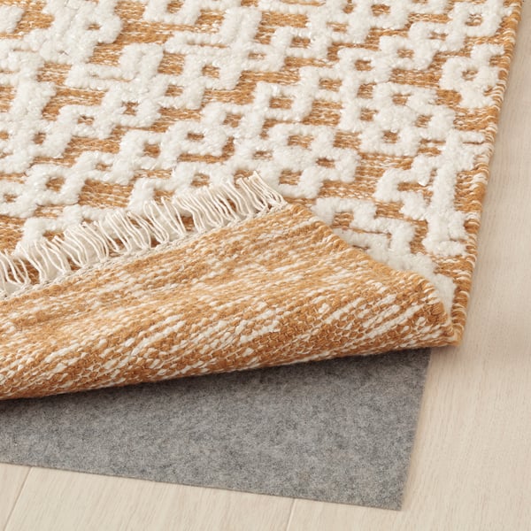 BEFODRAN Rug, high pile, yellow/handmade, 5 ' 3 "x7 ' 7 "