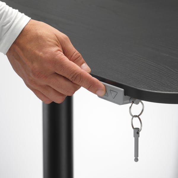 BEKANT corner desk left sit/stand, black stained ash veneer/black