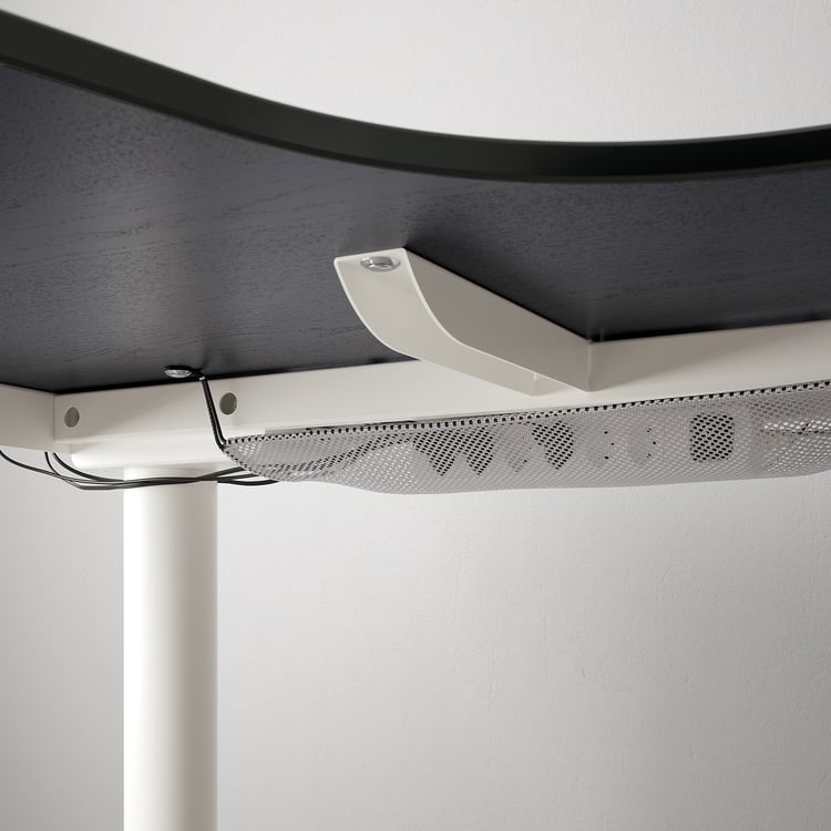 BEKANT corner desk left sit/stand, black stained ash veneer/white