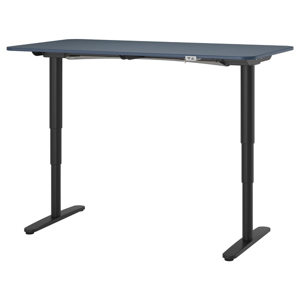 BEKANT Desk sit/stand, linoleum blue/black, 63x31 1/2 "