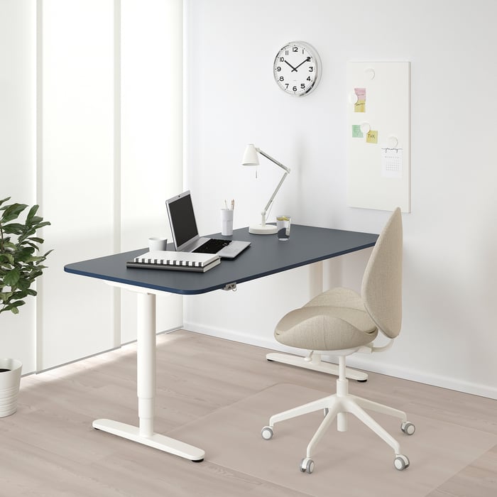 BEKANT desk sit/stand, linoleum blue/white, 63x311/2" IKEA