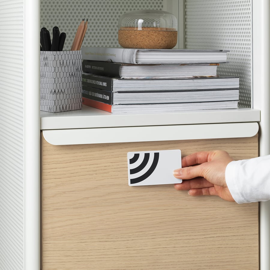 BEKANT storage unit with smart lock, mesh white, 161/8x24" IKEA