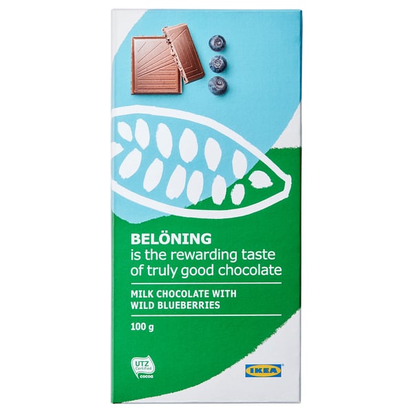 BELÖNING Milk chocolate bar blueberries UTZ certified IKEA