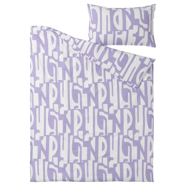 BERGHEMLOCK Duvet cover and pillowcase(s), white/lilac, Twin IKEA
