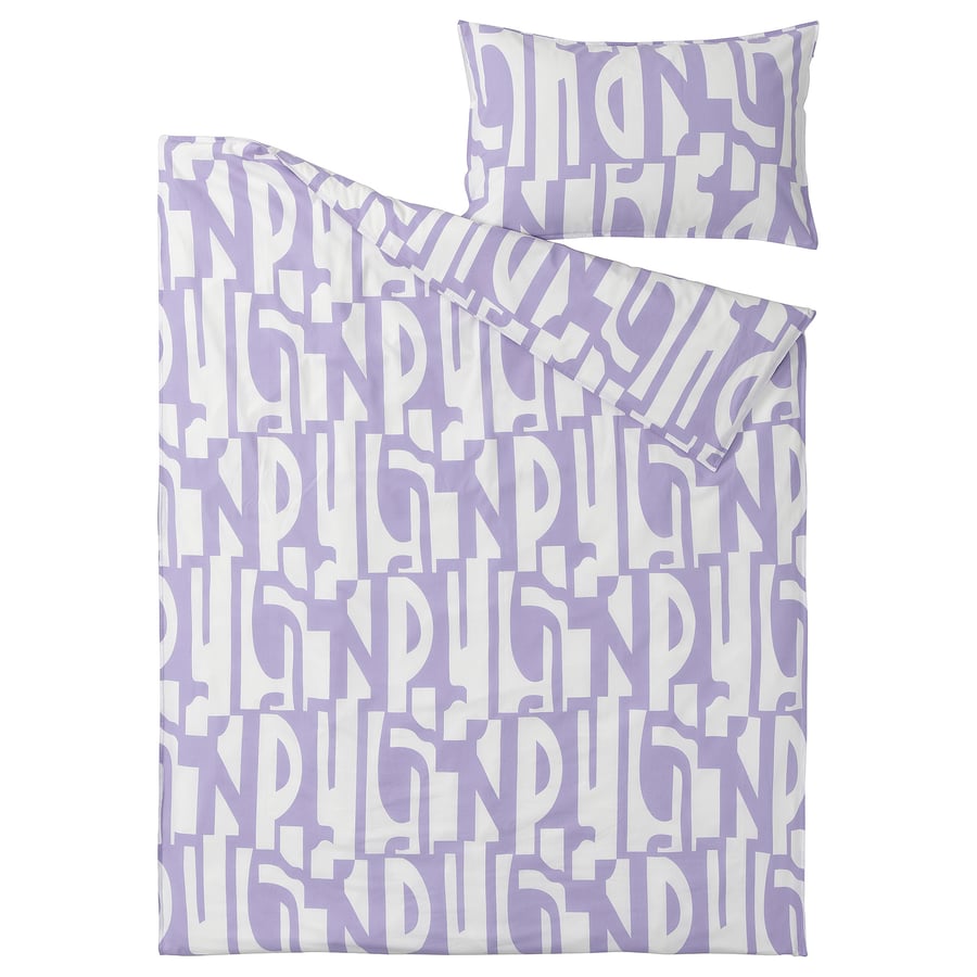 BERGHEMLOCK Duvet cover and pillowcase(s), white/lilac, Twin IKEA