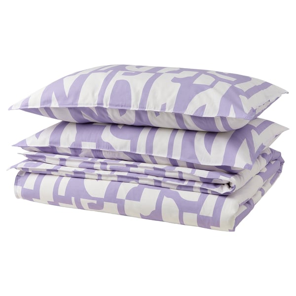 BERGHEMLOCK duvet cover and pillowcase(s), white/lilac, Full/Queen