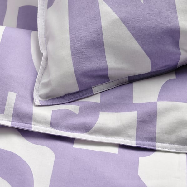 BERGHEMLOCK duvet cover and pillowcase(s), white/lilac, Full/Queen