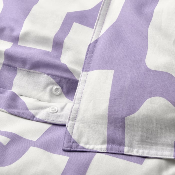 BERGHEMLOCK duvet cover and pillowcase(s), white/lilac, Full/Queen