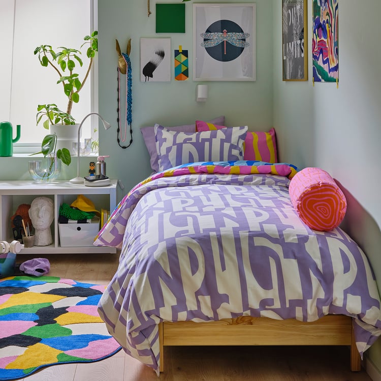 BERGHEMLOCK duvet cover and pillowcase(s), white/lilac, Full/Queen