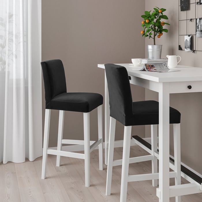 BERGMUND Bar stool with backrest, white/Djuparp dark gray, 291/2" IKEA