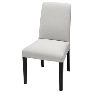 Modern grey BERGMUND chair, sleek design with black wood legs, comfortable and stylish.
