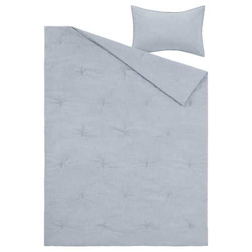 BERGPALM grey striped cotton duvet & pillow sham set, classic pattern, soft fabric.