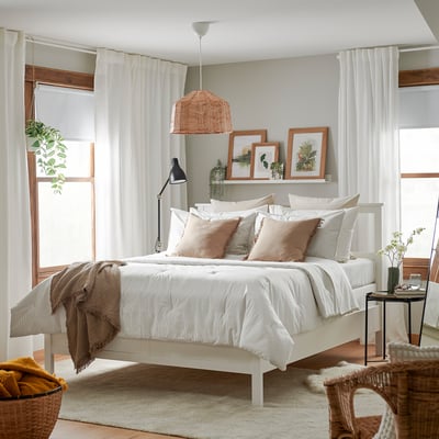 BERGPALM Comforter set, gray/stripe, Full/Queen