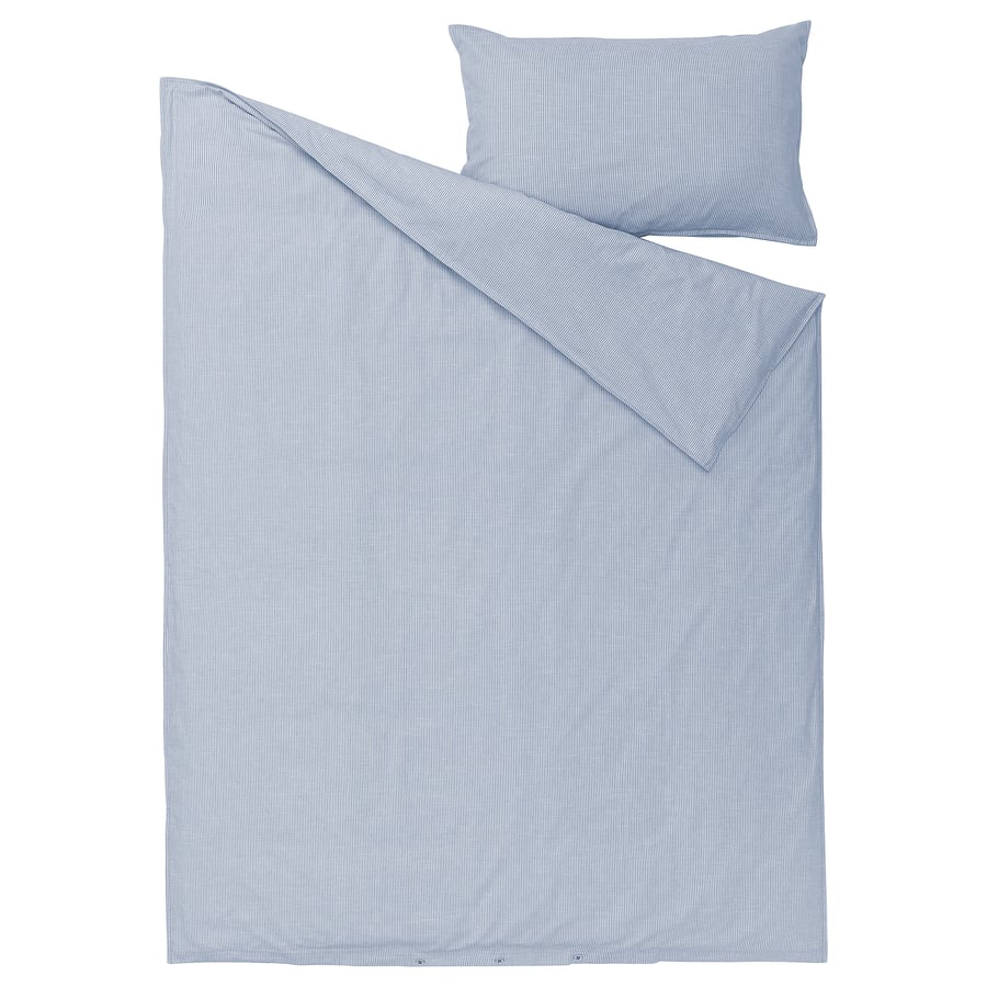 BERGPALM duvet cover and pillowcase(s), blue/stripe, Twin IKEA