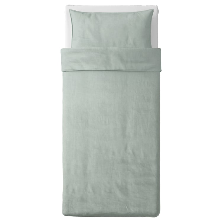 BERGPALM duvet cover and pillowcase(s), green/stripe, Twin IKEA
