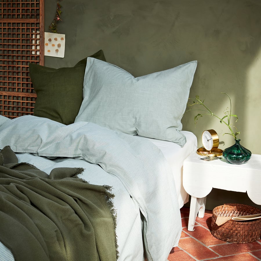 BERGPALM duvet cover and pillowcase(s), green/stripe, Full/Queen ...