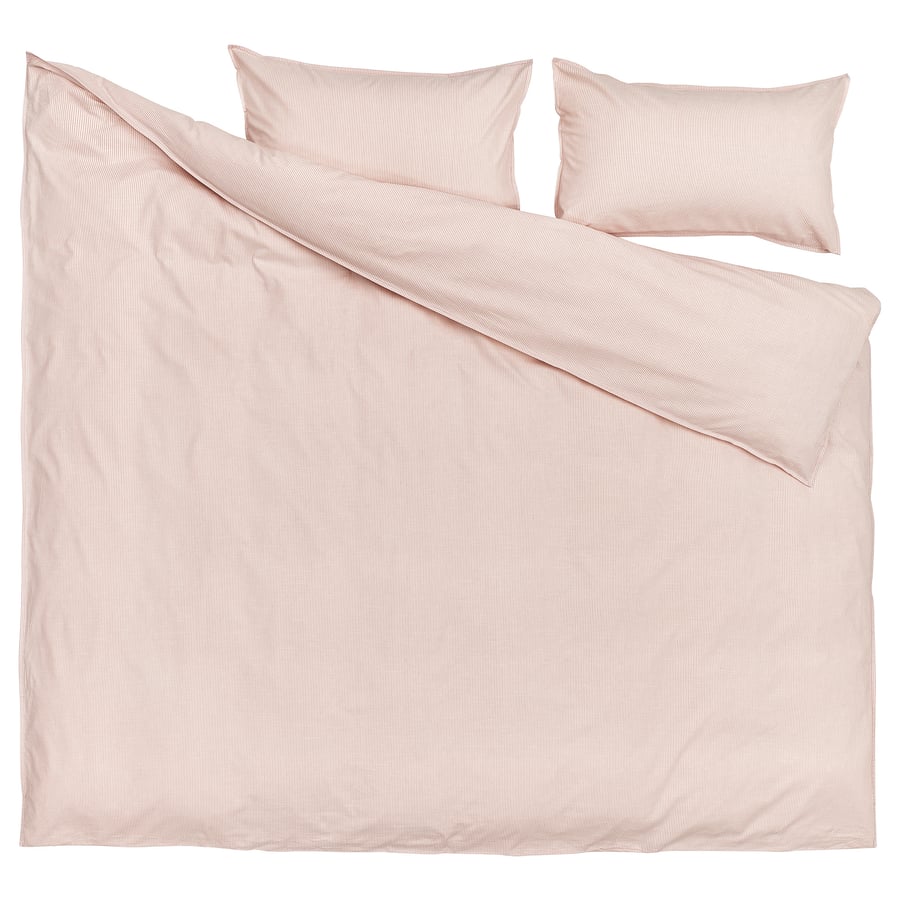 BERGPALM duvet cover and pillowcase(s), light pink/stripe, Full/Queen
