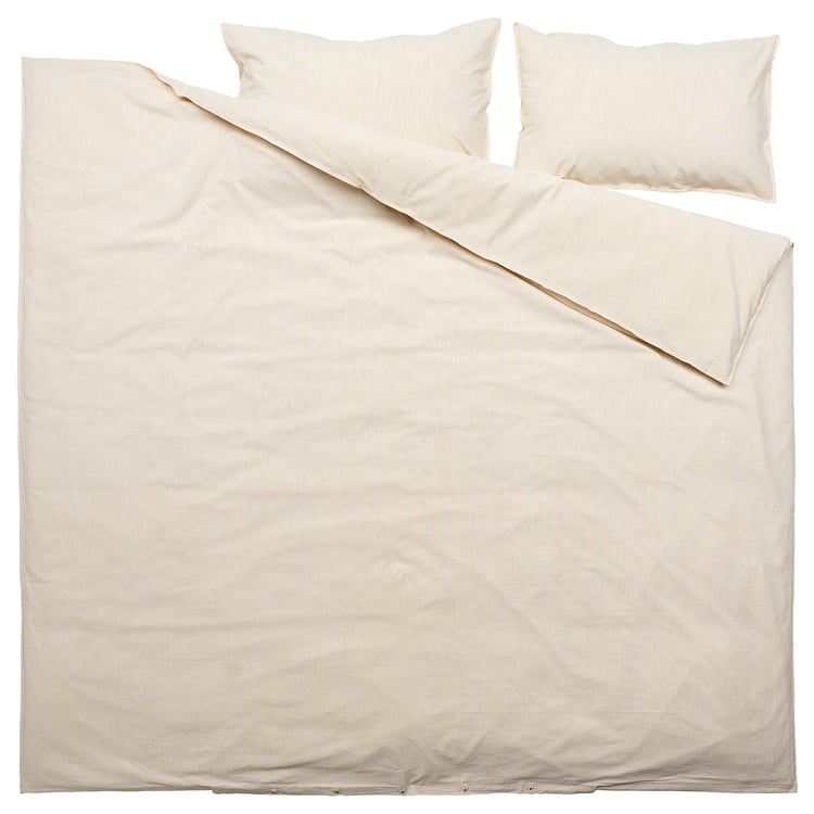 BERGPALM duvet cover and pillowcase(s), yellow/white/stripe, King IKEA
