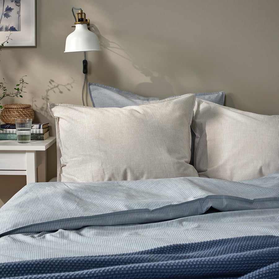BERGPALM pillowcase, gray/stripe, Queen - IKEA US