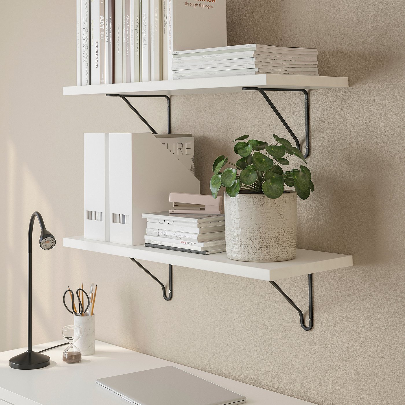 BERGSHULT / FÖRLÄGGARE wall shelf, black/white, 311/2x113/4