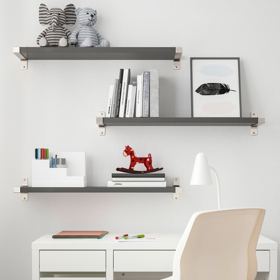 BERGSHULT / GRANHULT Wall shelf combination, dark gray/nickel plated