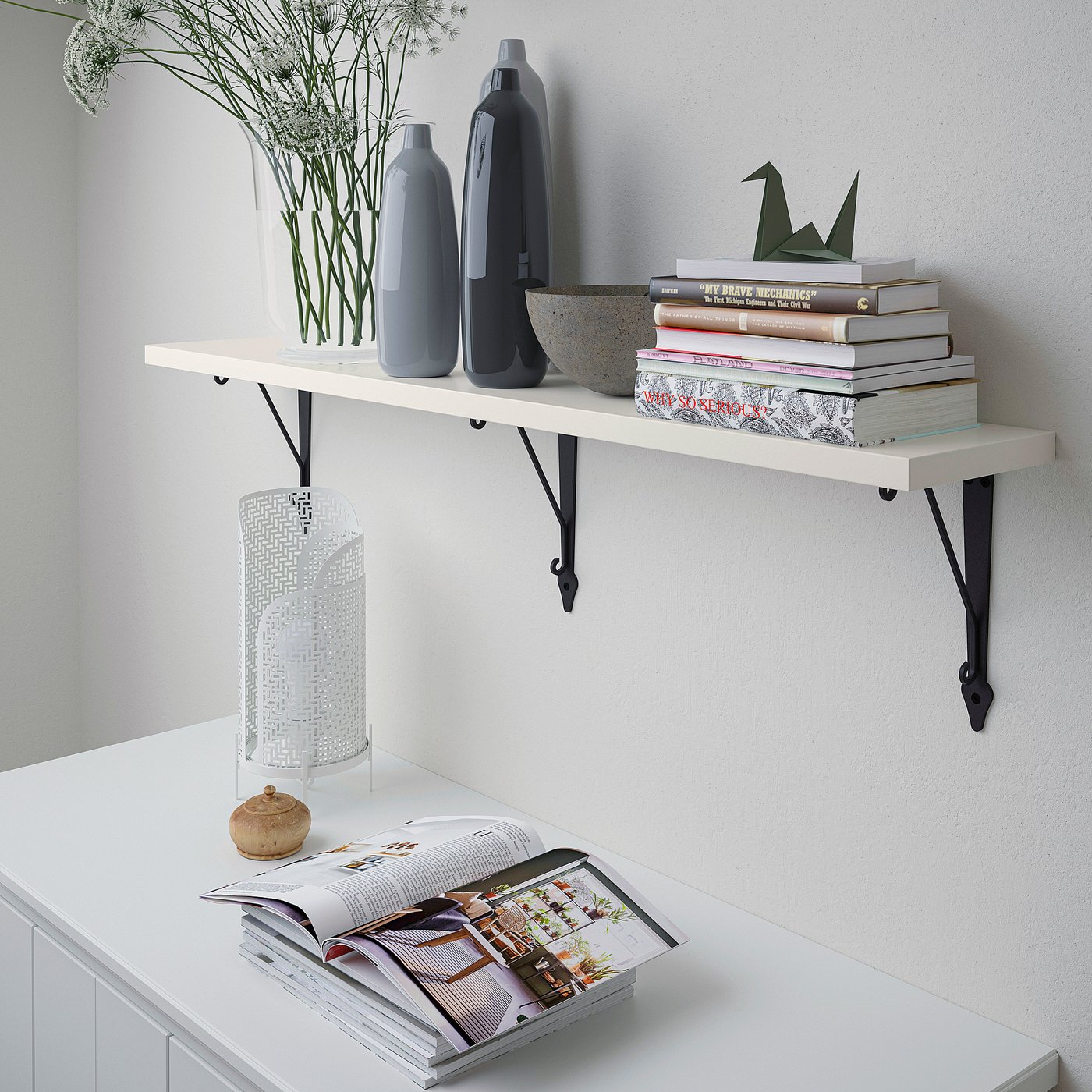 BERGSHULT / KROKSHULT wall shelf, white/anthracite, 471/4x77/8