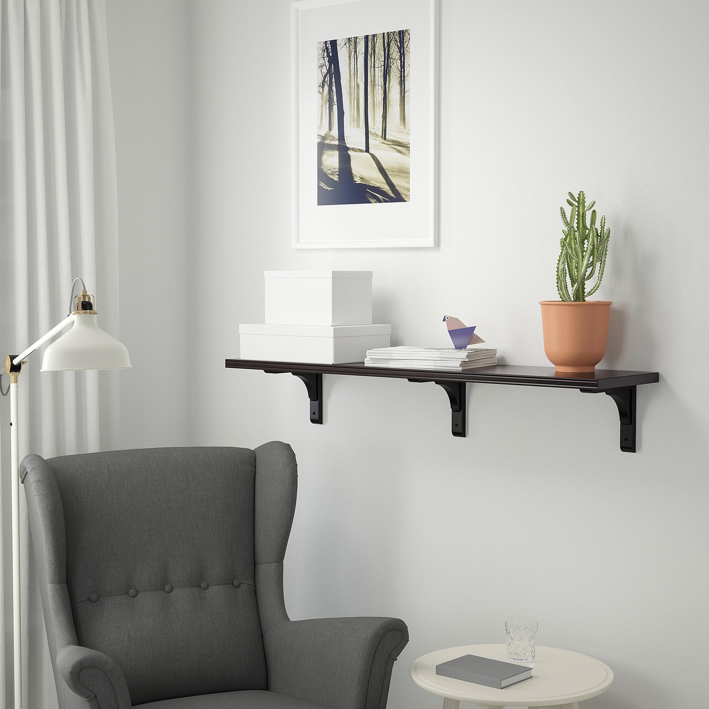 BERGSHULT / RAMSHULT wall shelf, brown-black, 471/4x113/4