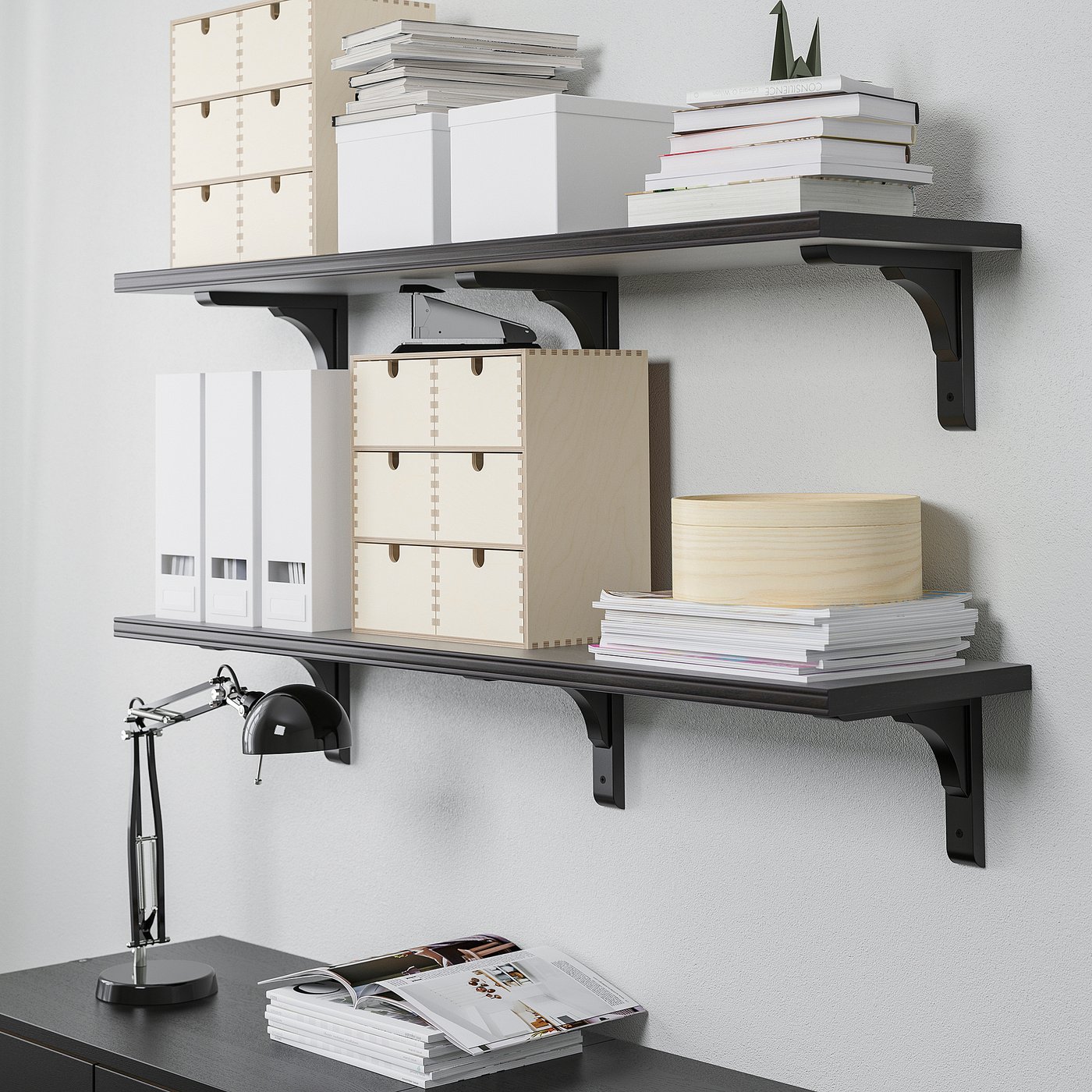 BERGSHULT / RAMSHULT wall shelf combination, brown-black, 471