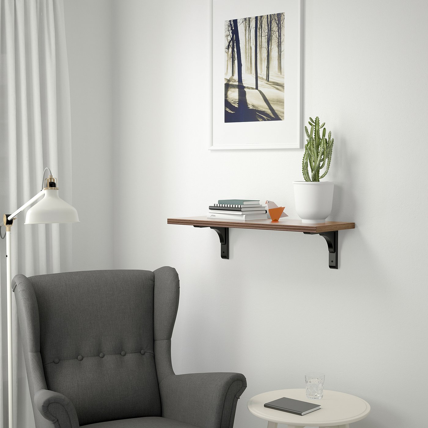 BERGSHULT / RAMSHULT wall shelf, walnut effect/black, 311/2x113/4
