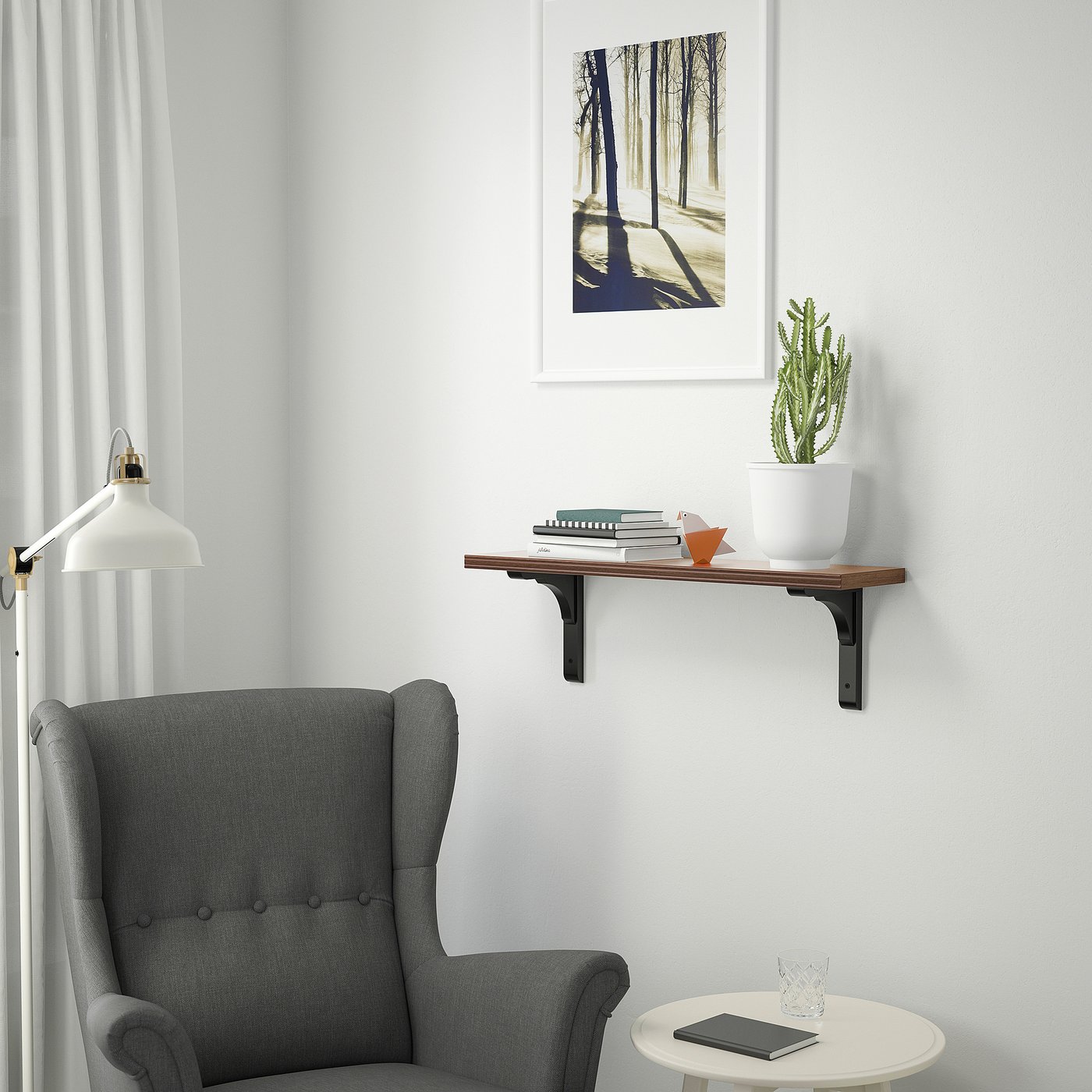 BERGSHULT / RAMSHULT wall shelf, walnut effect/black, 311/2x77/8