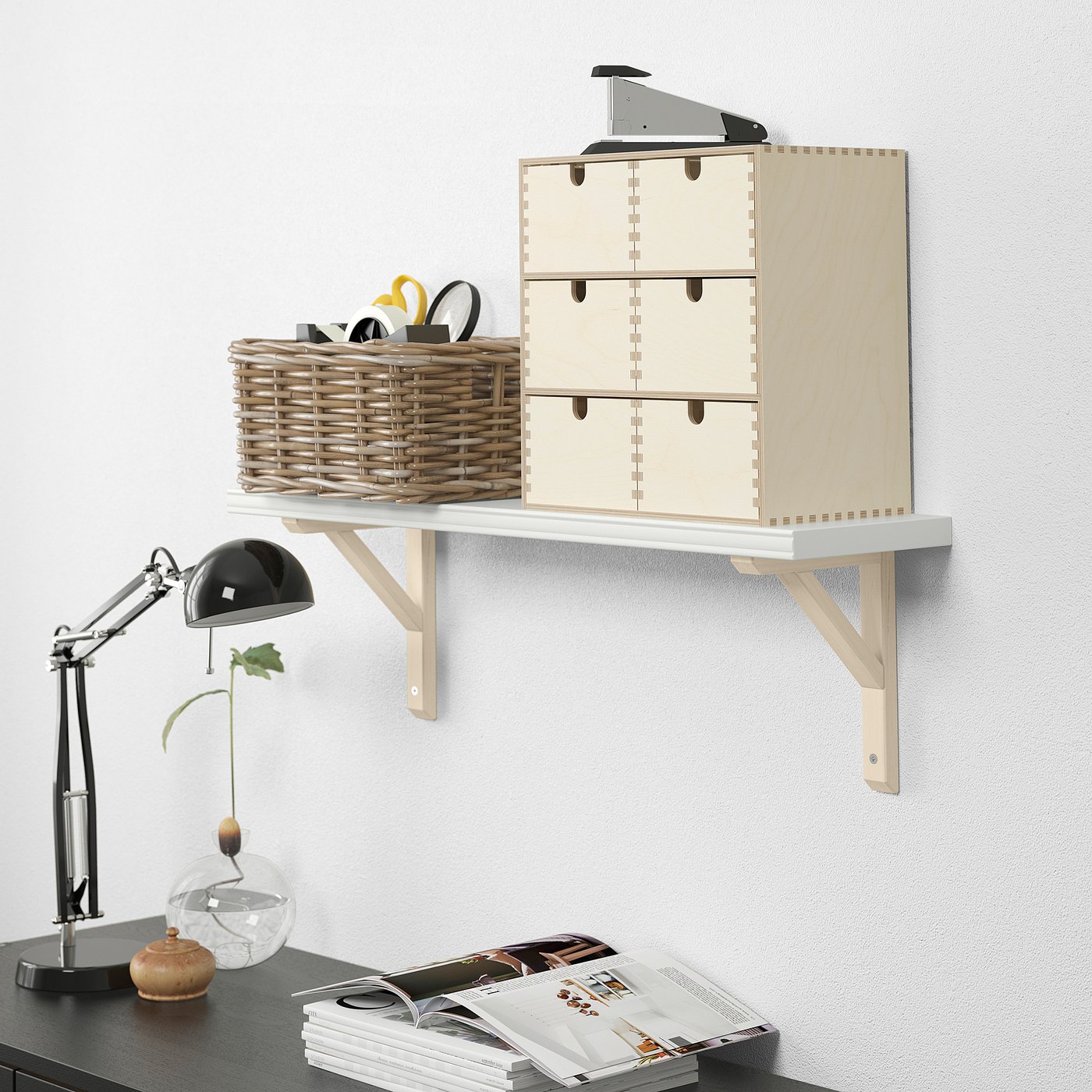 イケアのハードウッドブラインド Älmhult 140/250 BERGSHULT / SANDSHULT wall shelf, white/aspen, 311/2x77/8