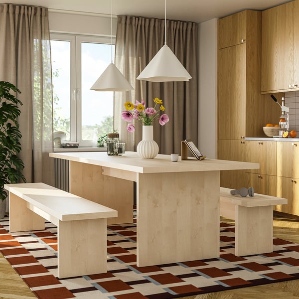 BERGSHYTTAN / BERGSHYTTAN Table and 2 benches, tinted effect birch veneer/tinted effect birch veneer, 94 1/2x36 5/8 "