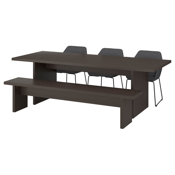 BERGSHYTTAN / TOSSBERG Table with 2 chairs and bench, dark brown ash veneer/Gunnared dark grey black, 94 1/2x36 5/8 "