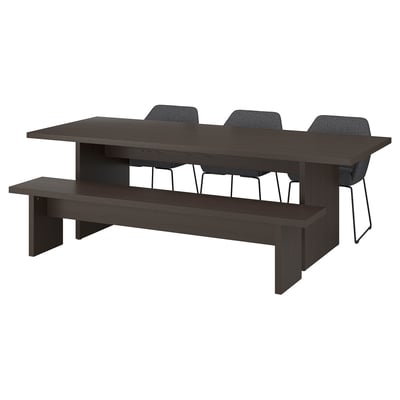 BERGSHYTTAN / TOSSBERG Table with 2 chairs and bench, dark brown ash veneer/Gunnared dark grey black, 94 1/2x36 5/8 "