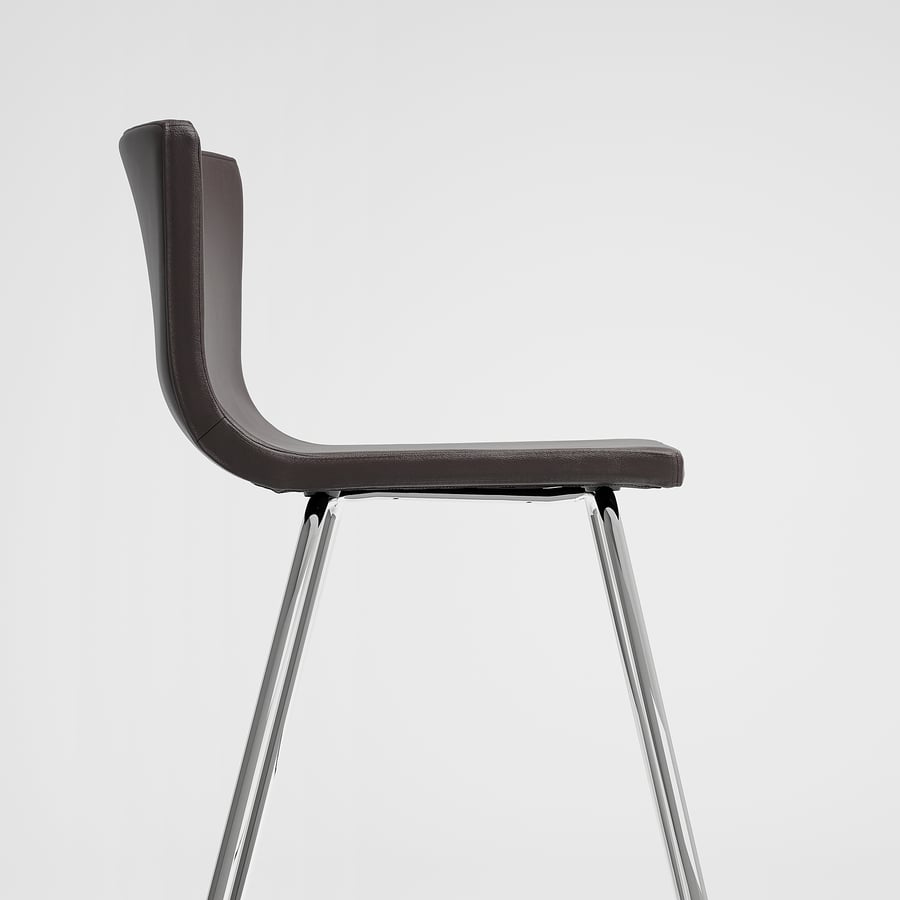 BERNHARD Bar stool with backrest, chrome plated/Mjuk dark brown, 26" IKEA