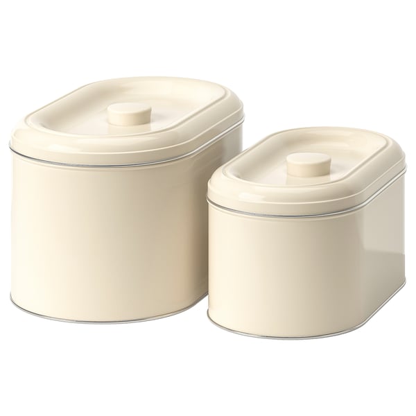 Beromlig Storage Tin With Lid Set Of 2 Beige Ikea