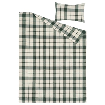 BESKSÖTEMAL Comforter set, green/check, Twin/Twin X-long