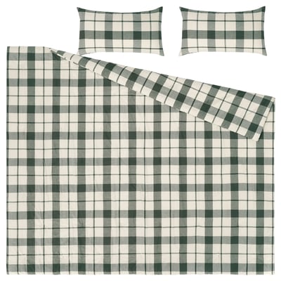 BESKSÖTEMAL Comforter set, green/check, Full/Queen