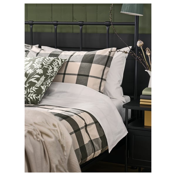 BESKSÖTEMAL Comforter set, green/check, King