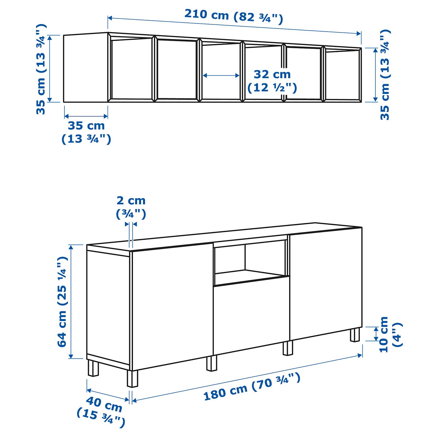 BESTÅ / EKET TV storage white, 825/8x161/2x865/8" -