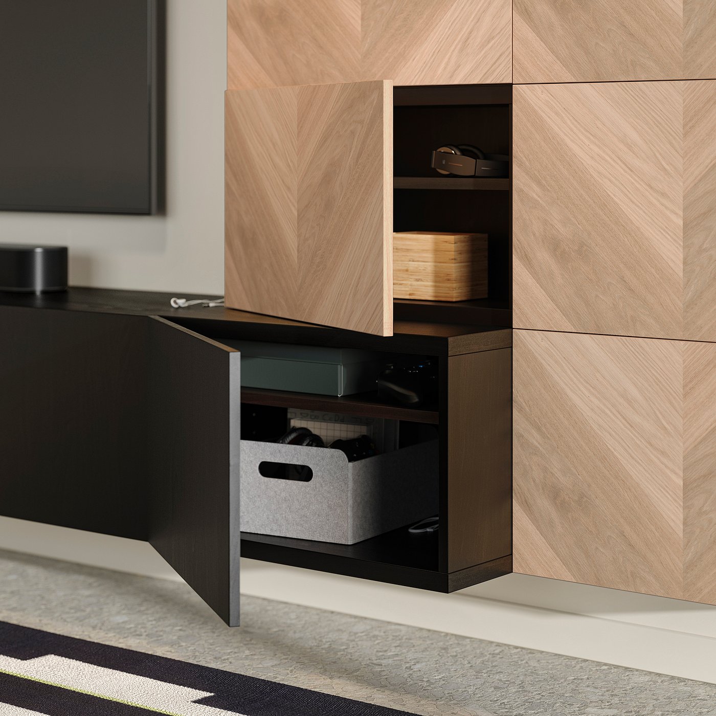 Media storage combination, black-brown Lappviken/Hedeviken oak 3