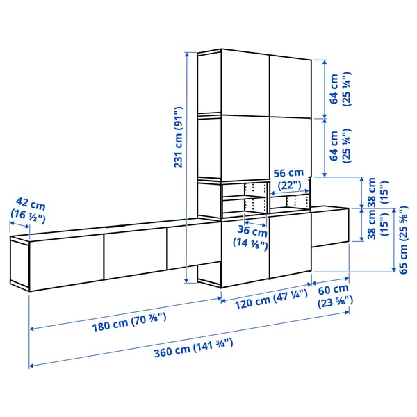 BESTÅ Media storage combination, white/Lappviken white, 141 3/4x16 1/2x91 "