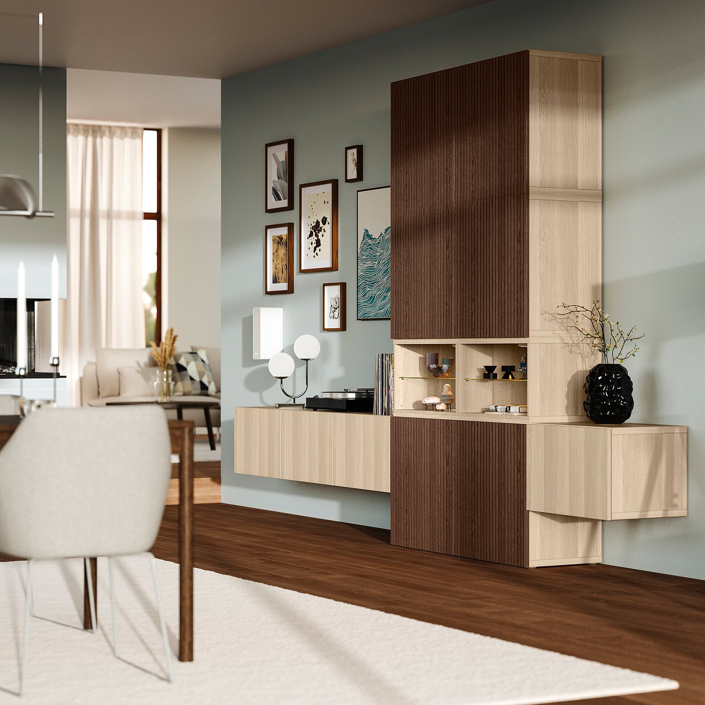 BESTÅ media storage combination, white stained oak effect